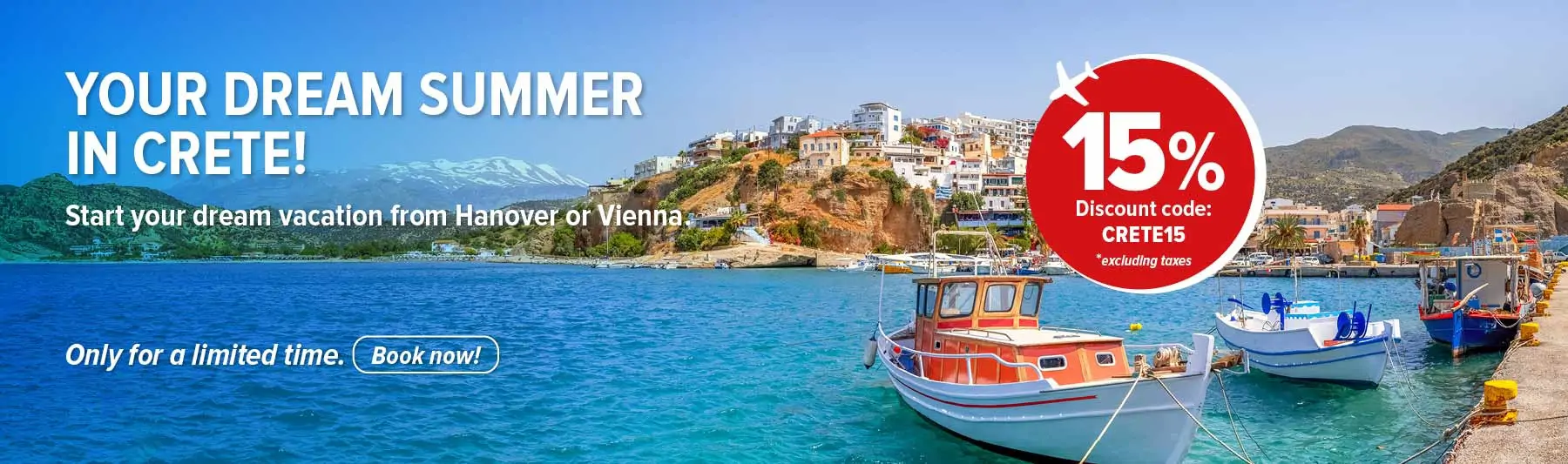 Save 15% on Crete flights with code CRETE15