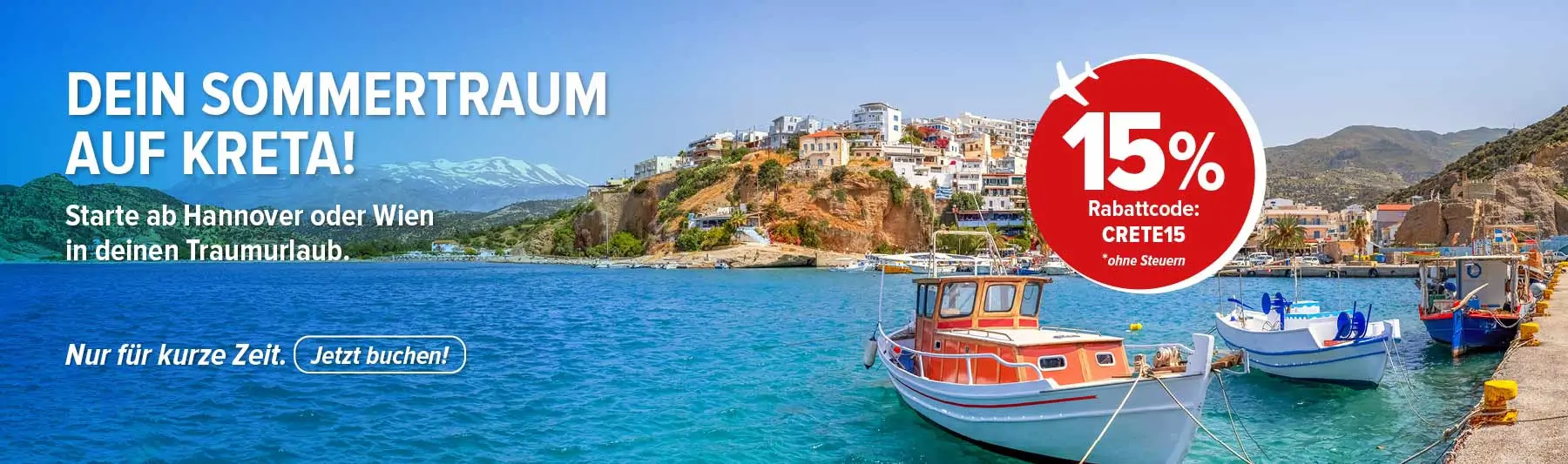 Spare 15 % auf Flüge nach Kreta mit dem Code CRETE15