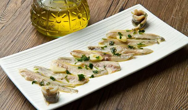 Mytilini Cuisine Anchovies Salted with Oil and Vinegar